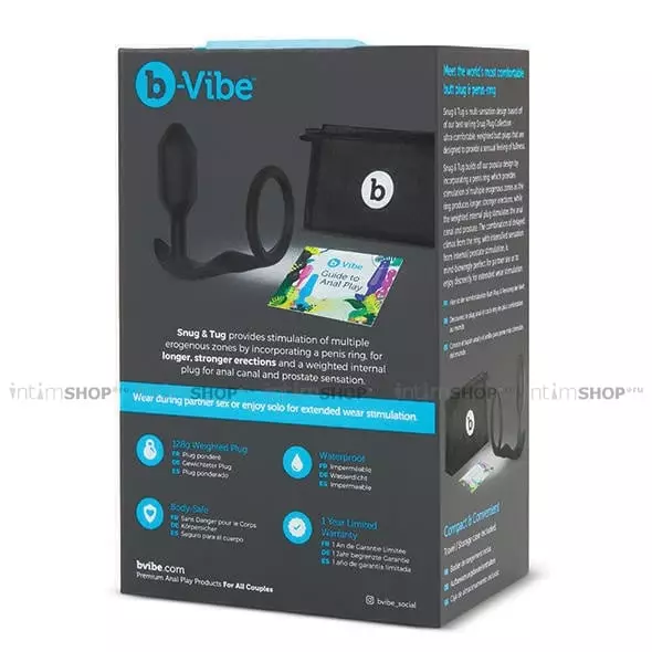 Анальная пробка с эрекционным кольцом b-Vibe Snug & Tug S, черный