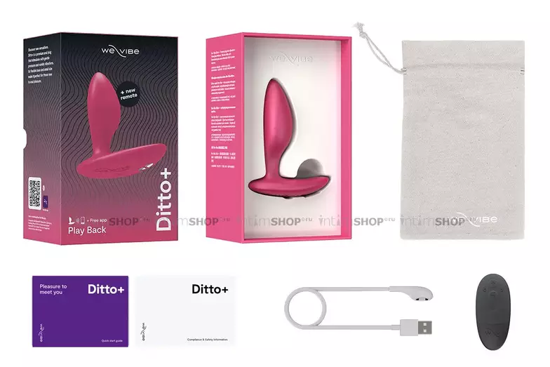 Анальная вибропробка We-Vibe Ditto+ с пультом ДУ, розовая